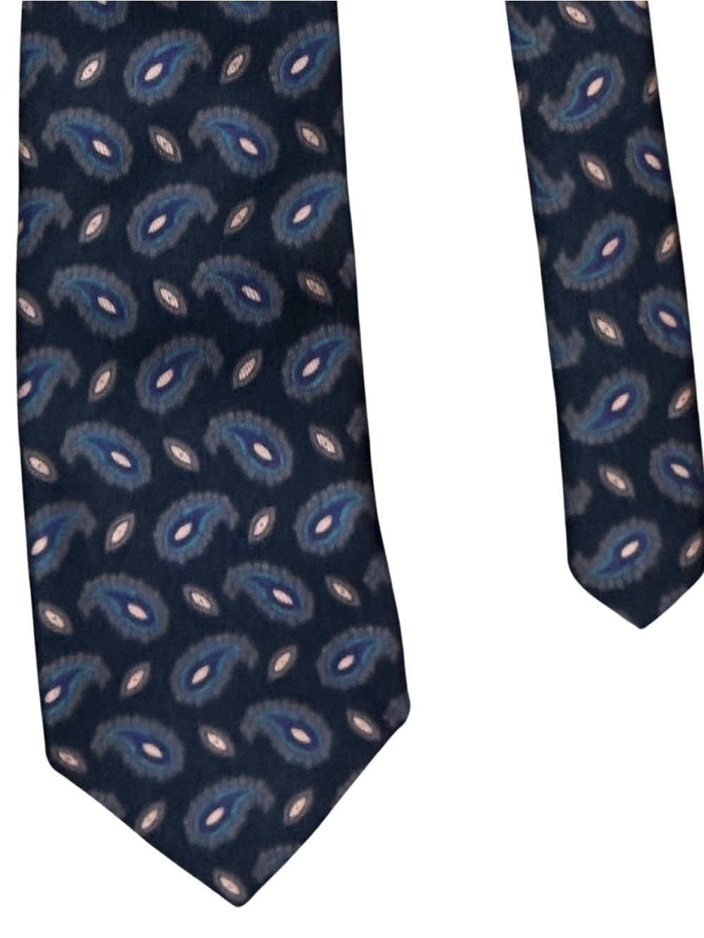 Men's Vintage Robert Talbott Handsewn Navy Paisley Silk Tie - Blue Pattern
